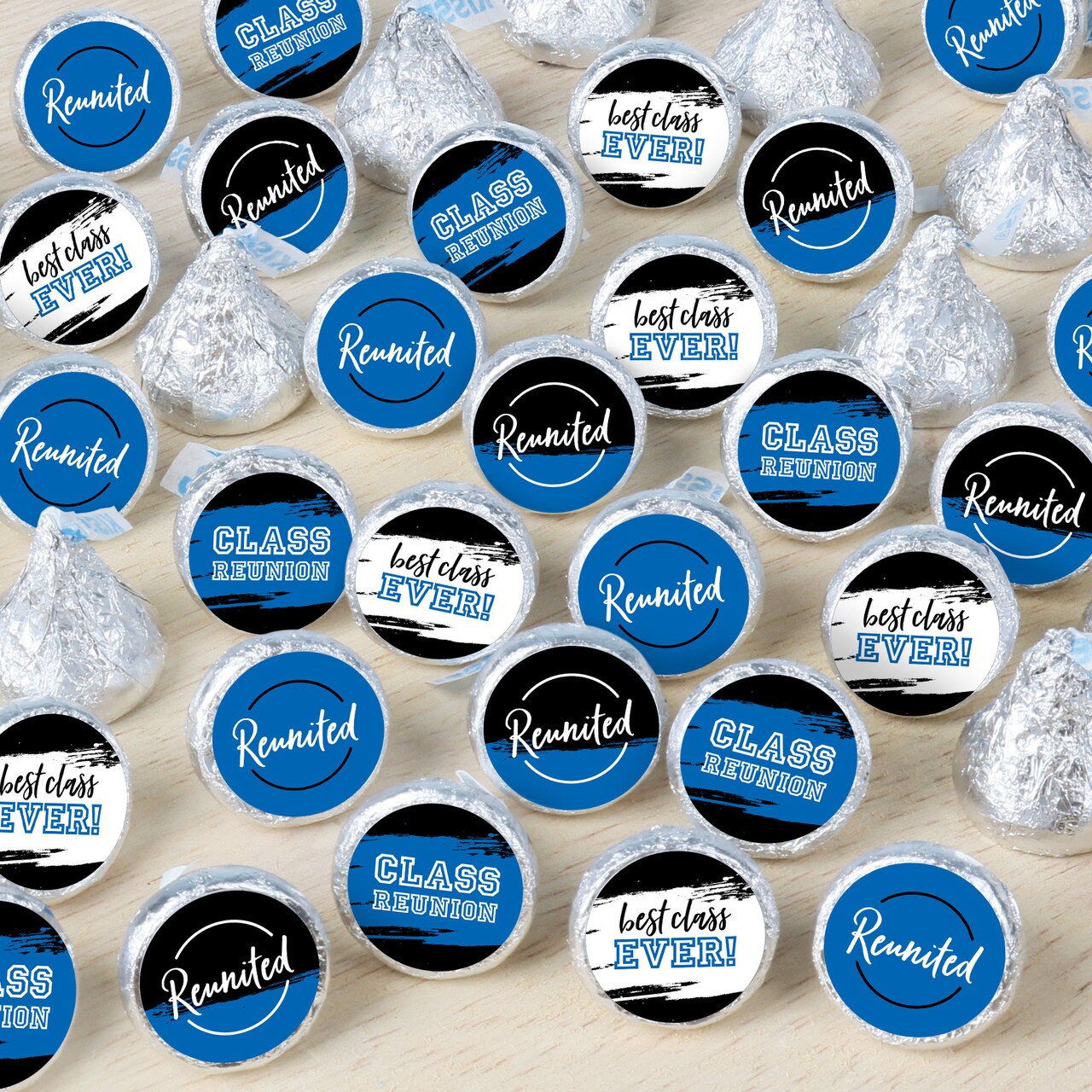 Big Dot of Happiness Reunited Blue - Royal Blue School Class Reunion Party Small Round Candy Stickers - Party Favor Labels - 324 Count
